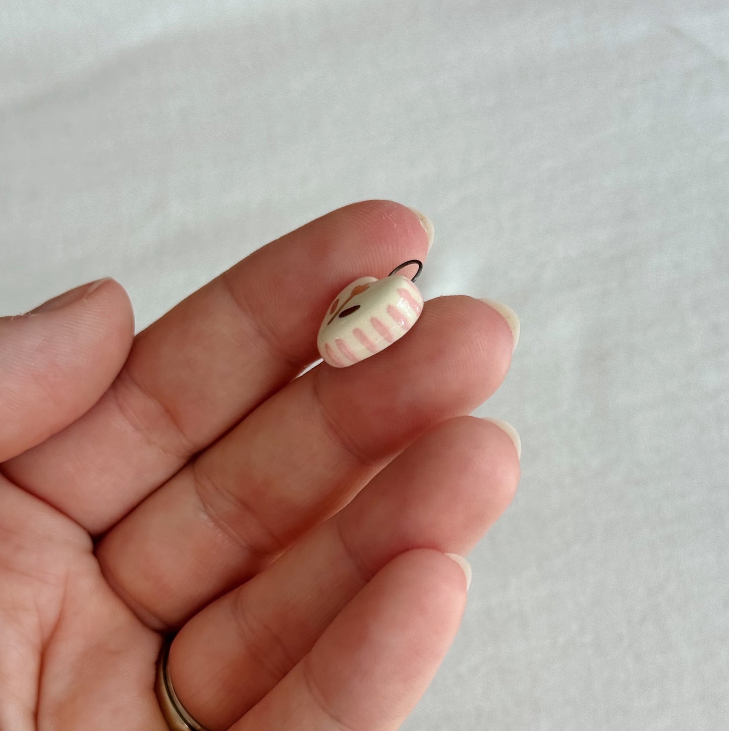 Gold Tulip Heart w/ Stripes Ceramic Charm