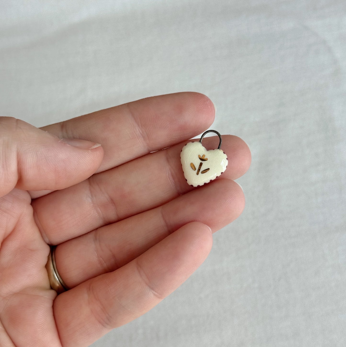 Gold Tulip Heart w/ Stripes Ceramic Charm