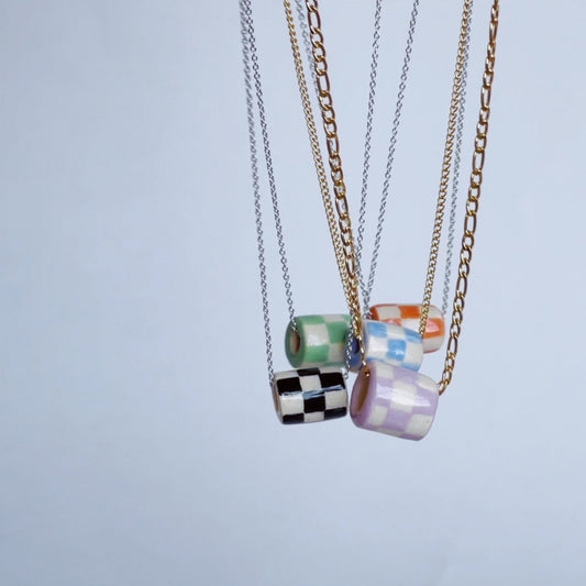 Checkered Bead Necklace (Chain Included)