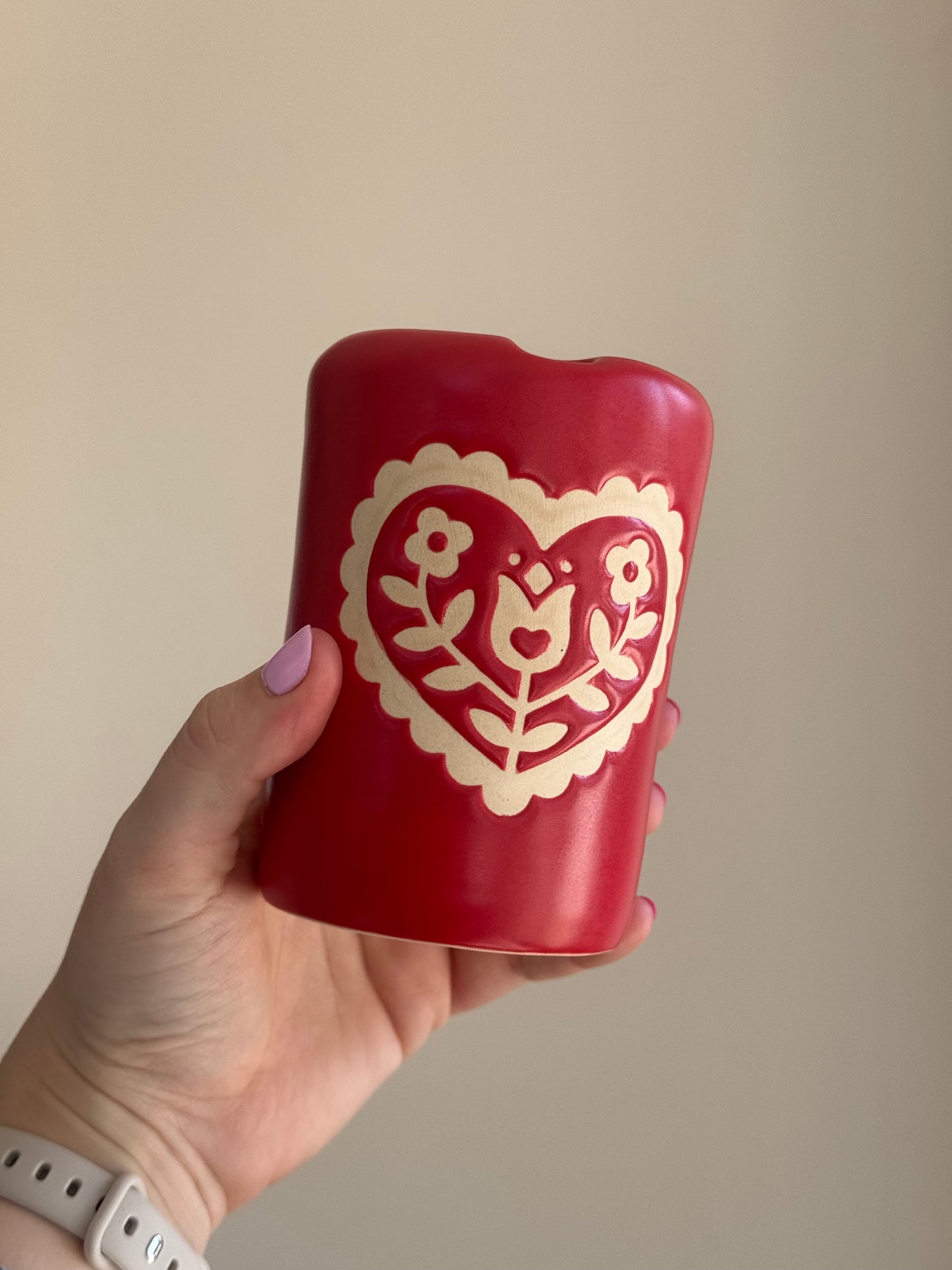 Folk Heart Design in Satin Cherry Red