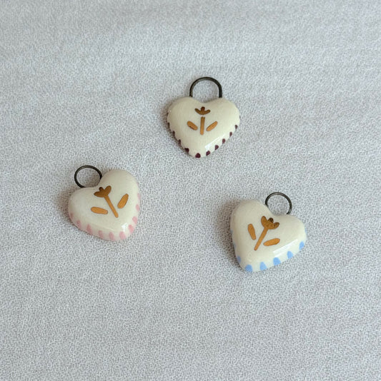 Gold Tulip Heart w/ Stripes Ceramic Charm